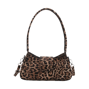 Fashionable leopard print underarm shoulder bag with flap closure on white background