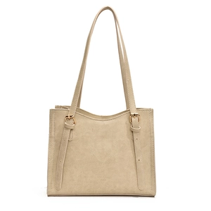 Grande borsa tote beige minimalista in ecopelle testurizzata con tracolla regolabile