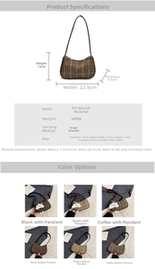 Detailed dimension chart and material specs for the plaid houndstooth shoulder bag