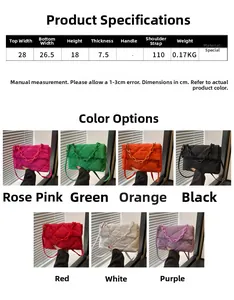 Tableau des tailles et dimensions du sac à bandoulière matelassé en sept couleurs
