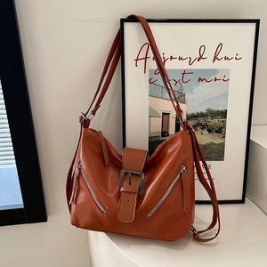Women Retro Motorcycle Style Shoulder Bag PU Leather Versatile Crossbody Tote With Zipper Buckle Decor Fashion Casual