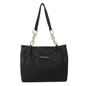 Classic black quilted tote bag with golden chain straps and spacious interior design