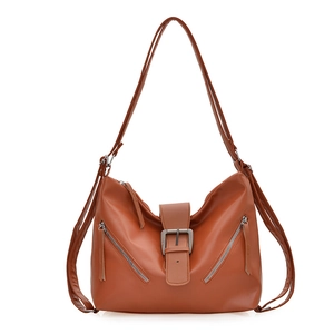 Sac à dos fourre-tout multifonctionnel en similicuir caramel avec doubles fermetures éclair