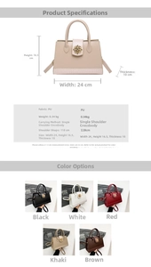 Detailed size chart and specifications for the PU leather crossbody handbag with dimensions