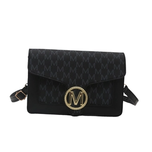 Sac bandoulière noir avec motif monogramme gris et logo M en métal doré chic