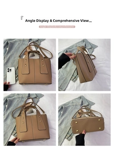 Vue détaillée du sac en cuir marron avec rivets dorés et clous de fond protecteurs