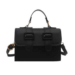 Classic black vintage small square crossbody bag with matte finish and top handle