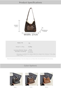 Detailed size chart of large vintage bucket bag with 27x27x11.5cm dimensions and color guide