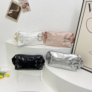 Fashionable high-gloss underarm bags in four colors with stylish double buckle hardware
