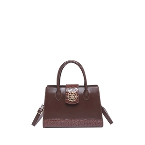 Sac à main trapèze marron foncé en similicuir avec détails à motif crocodile chic