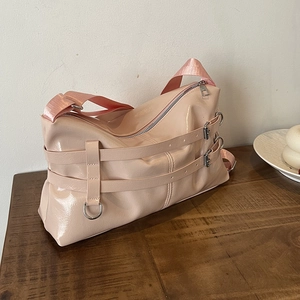 Women Glossy PU Leather Shoulder Bag Minimalist Buckle Underarm Bag Stylish Commuting Crossbody Bag For Lady