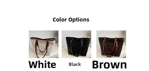 Detailed color options of white, black, and brown large minimalist tote bags