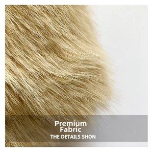 Close-up of premium beige faux fur texture showing soft plush and dense fluffy fibers