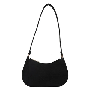 Chic black felt underarm bag featuring diamond quilted stitching and gold zipper detail