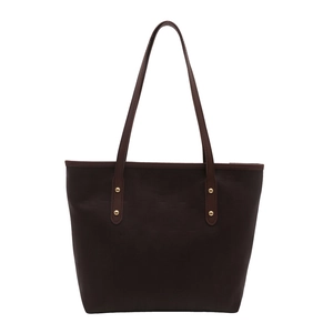 Deep coffee tote bag with checkered texture and gold rivets for women's office commute