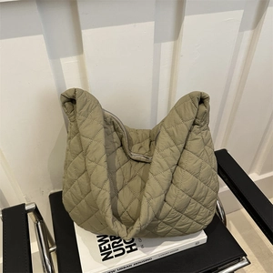 Quilted sage green crossbody hobo bag with diamond stitching and large capacity