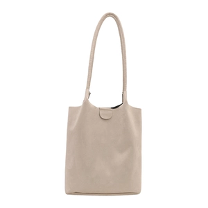 Minimalist off-white velvet tote bag with dual shoulder straps and magnetic closure