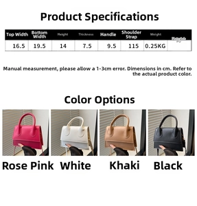 Detailed size chart and specifications for the stylish PU leather crossbody bag