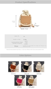 Detailed dimensions of a small PU bucket bag with pearl handle and woven texture
