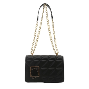 Chic black quilted crossbody bag with gold chain strap for women, 2024 autumn collection