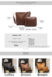 Detailed size guide for large PU leather tote bag and matching pouch set with dimensions