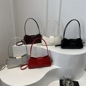 Women Glossy PU Leather Baguette Bag Minimalist Underarm Shoulder Purse With Flip Cover Fashion Casual Daily