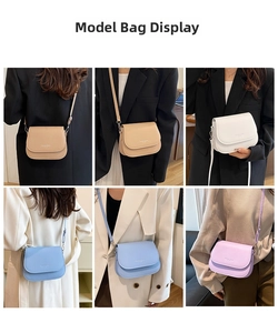 Vues détaillées du sac besace en cuir PU montrant la bandoulière et les couleurs pastel