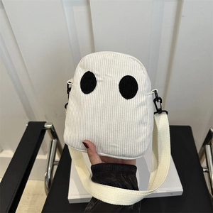 Sac bandoulière fantôme en velours côtelé blanc avec détails yeux mignons