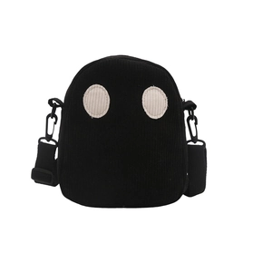 Petit sac rétro en velours côtelé noir avec patchs ronds blancs et bandoulière réglable
