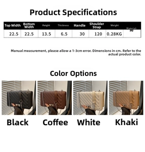 Detailed size parameters and dimension info for the quilted crossbody shoulder bag