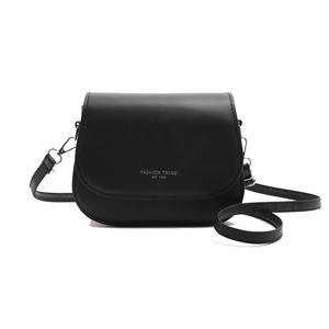 Classic black matte saddle bag with silver lettering and adjustable shoulder strap