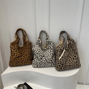 Sac Fourre-tout En Velours Côtelé Imprimé Léopard Grande Capacité Sac À Épaule Accompagné D'une Petite Pochette Mode Pour Femmes