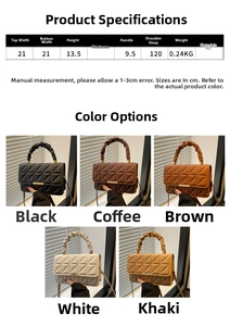 Detailed size specifications for the quilted PU leather handbag with five color options