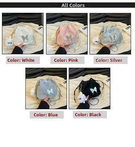 Velvet drawstring bucket bags in five colors with butterfly charms and chain straps