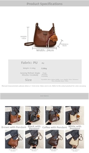 Detailed size chart and specifications for the PU leather half-moon shoulder bag