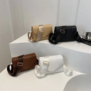 Women Quilted Shoulder Bag PU Leather Wide Strap Crossbody Square Fashion Versatile Elegant Bag For Ladies