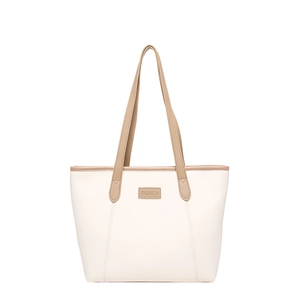 Large cream and khaki contrast tote bag with FASHION logo for casual commuting