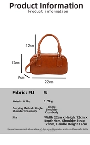 Détails du sac Boston marron en cuir PU, dimensions 22x12x9cm et sangle ajustable