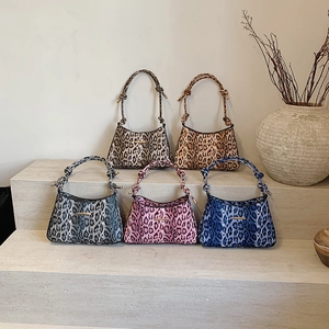 Leopard Print Underarm Shoulder Bag PU Leather Knotted Strap Retro Vintage Streetwear For Women Fashionable