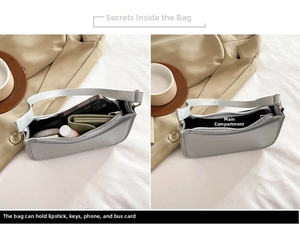 Detailed view of the silver crossbody bag spacious main pocket showing capacity for essentials