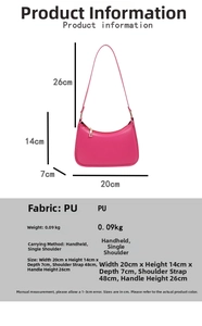 Detail view of pink PU leather dumpling bag with size dimensions and strap specifications