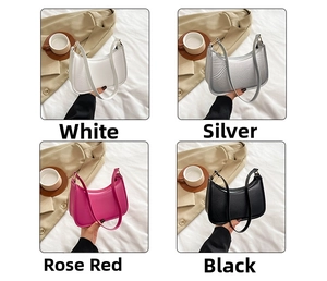 Collage of chic hobo bags in white, silver, pink, and black colors for stylish women