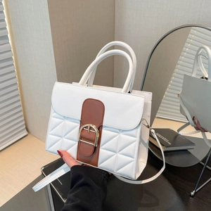 Sac à Épaule en Cuir PU Matelassé pour Femmes Sac à Main de Couleur Contrastée Boucle Mors Petit Sac Carré Pochette Mode