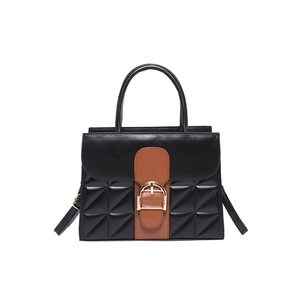 Schicke schwarze Steppledertasche mit braunem Akzentstreifen und goldener Schnalle