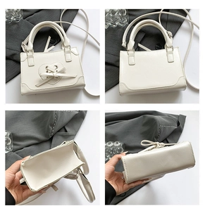 Detailed views of a beige PU leather handbag with heart cutout design and crossbody strap