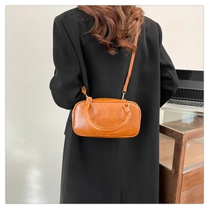 Sac messenger bowling vintage marron-orange avec poignée et bandoulière pour femmes