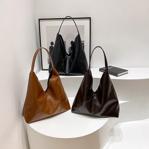 Large Capacity PU Leather Tote Bag Minimalist Geometric Shoulder Handbag For Women Daily Travel Casual Retro Style