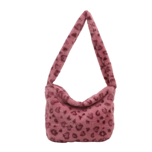Sac à épaule en fausse fourrure pour femme avec motif léopard rose et texture douce