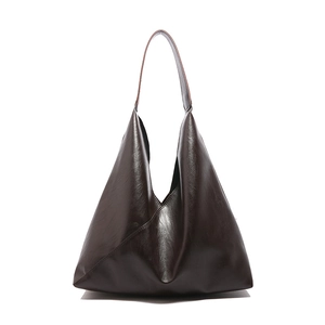 Minimalist dark brown large capacity triangular Hobo shoulder bag in soft PU leather