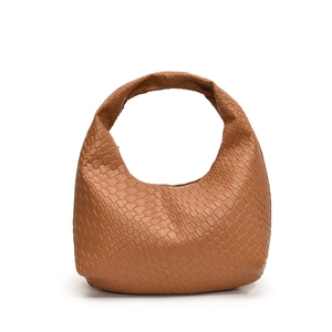 Chic caramel brown woven leather hobo handbag with elegant top handle for women